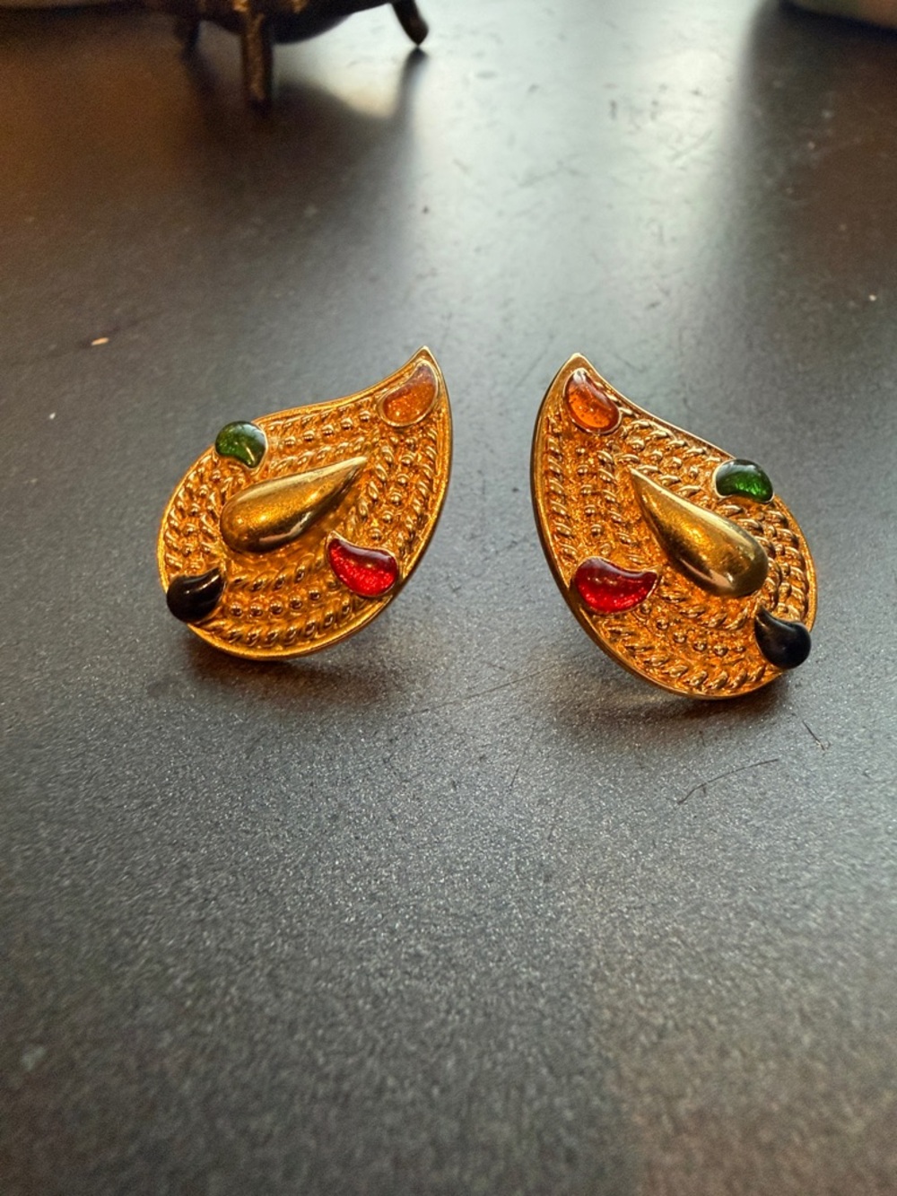 Vintage Gold-Tone Multi-Accent Teardrop Earrings